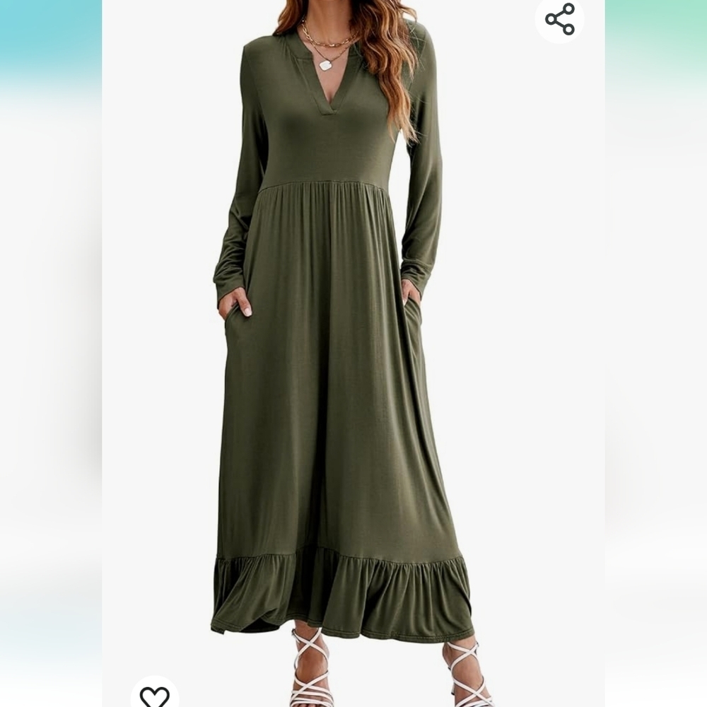 Molliya Long Sleeves V-Neck Maternity Maxi Dress with pockets Army Green